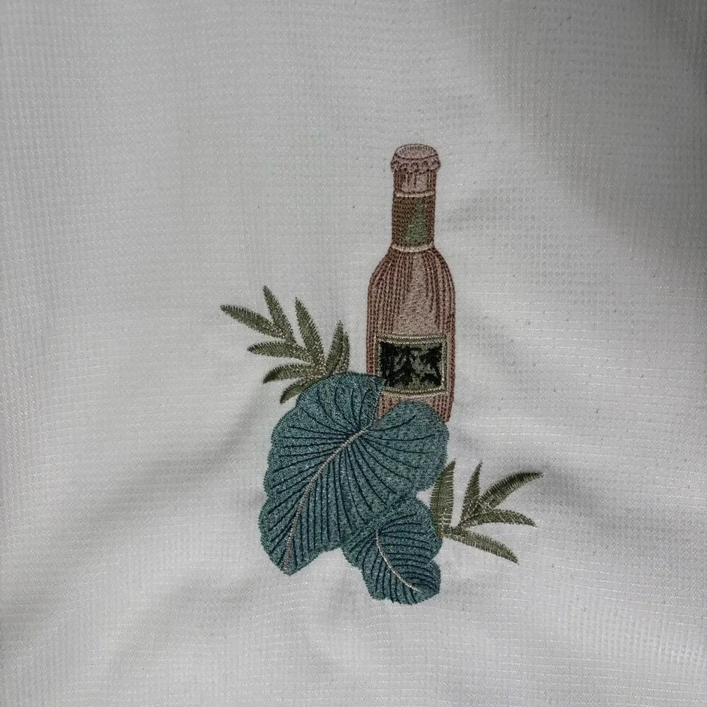 Batik Bay Shirt Mens XL Camp Tropical Beer Embroidery Wood Buttons Retro Dadcore